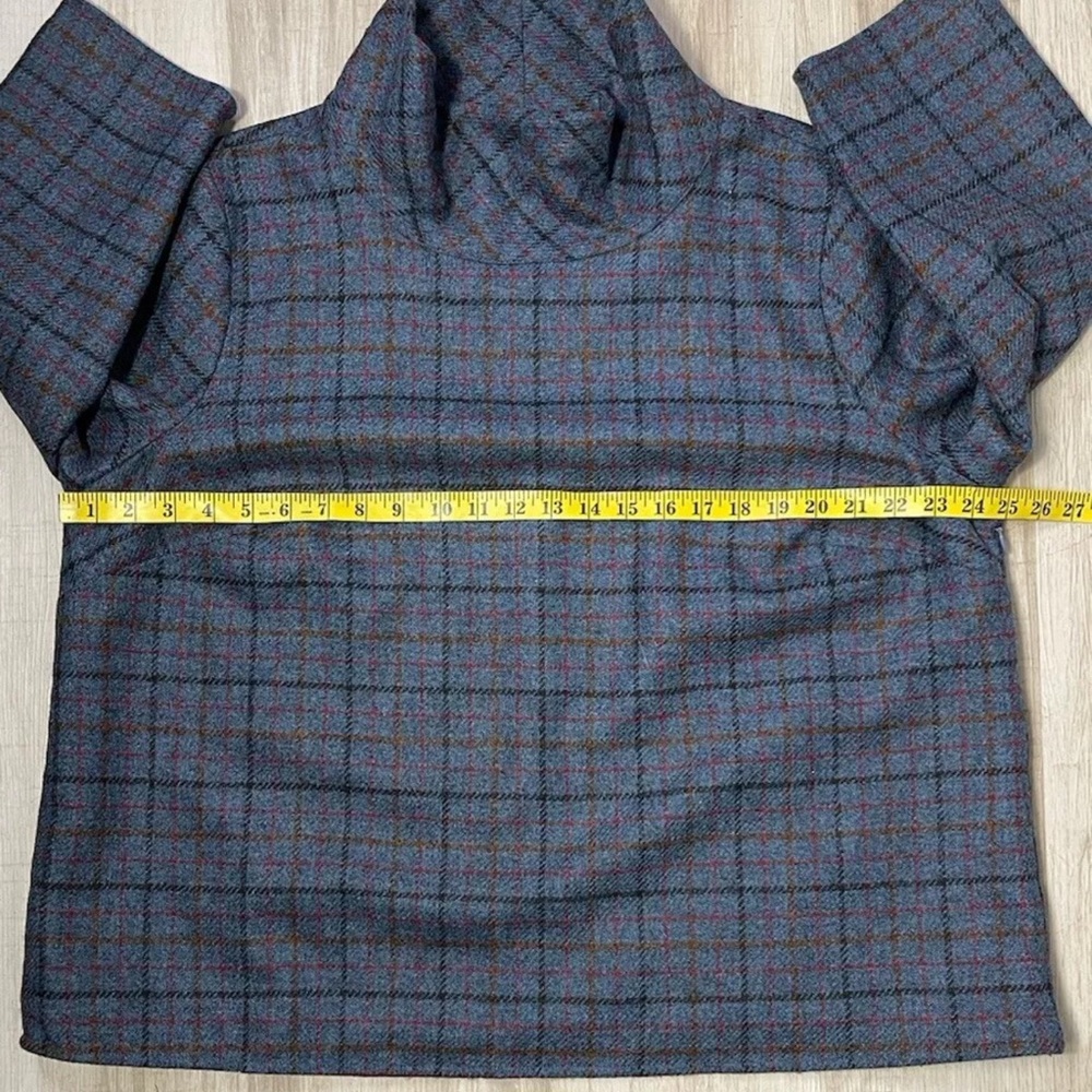 Plaid Funnel Neck Women’s Top in Slate Blue - Picture 3 of 5